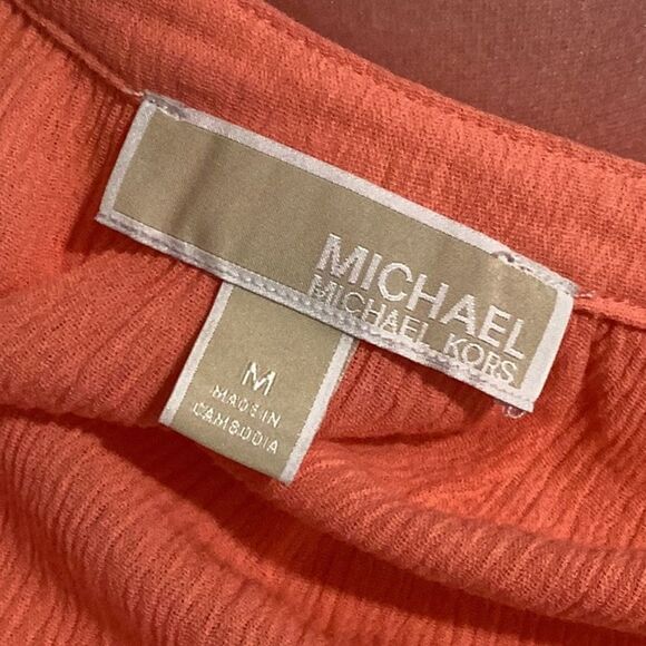 MICHAEL KORS CORAL SHORT SLEEVE TOP BLOUSE CRINKLE SIZE MEDIUM - Picture 7 of 8